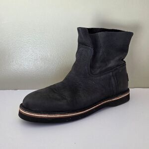 Shabbies Amsterdam Black Leather Slouch Ankle Boots Mid Calf size EU 37 US 6.5